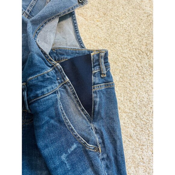 Maternity Distressed Denim Bib Overalls Stretch Side Zips Torn Rip Boho Large L - Picture 4 of 6